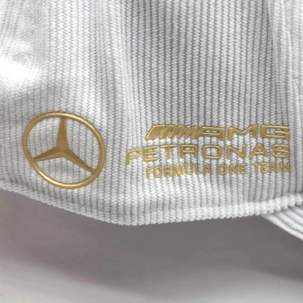 adidas Mercedes AMG Petronas F1 Corduroy Strapback Hat Cap White Gold NWT JY5608